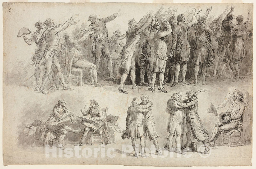 Art Print : Studies for the Oath of the Tennis Court, Jean-Pierre Norblin de La Gourdaine, c.1991, Vintage Wall Decor :