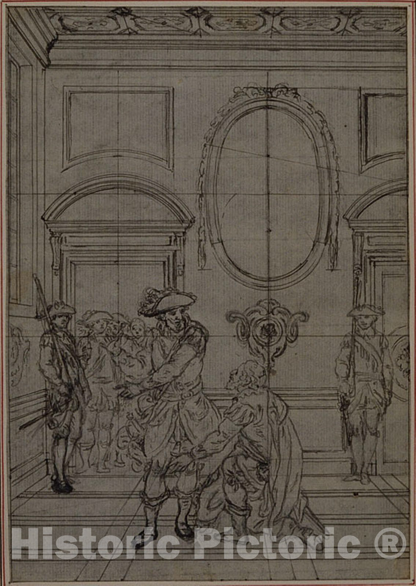 Art Print : Study for a second edition, never published, of Colles "La Partie de Chasse de Henri IV", Act I, Scene 6, Hubert FranÃ§ois Gravelot, c.1765, Vintage Wall Decor :