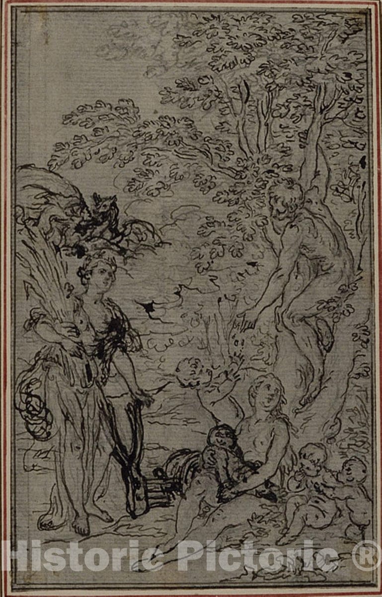 Art Print : Study for the Vignette of Lucretiuss "De la Nature des Choses", Vol. II, Book V, Hubert FranÃ§ois Gravelot, c 1968, Vintage Wall Decor :