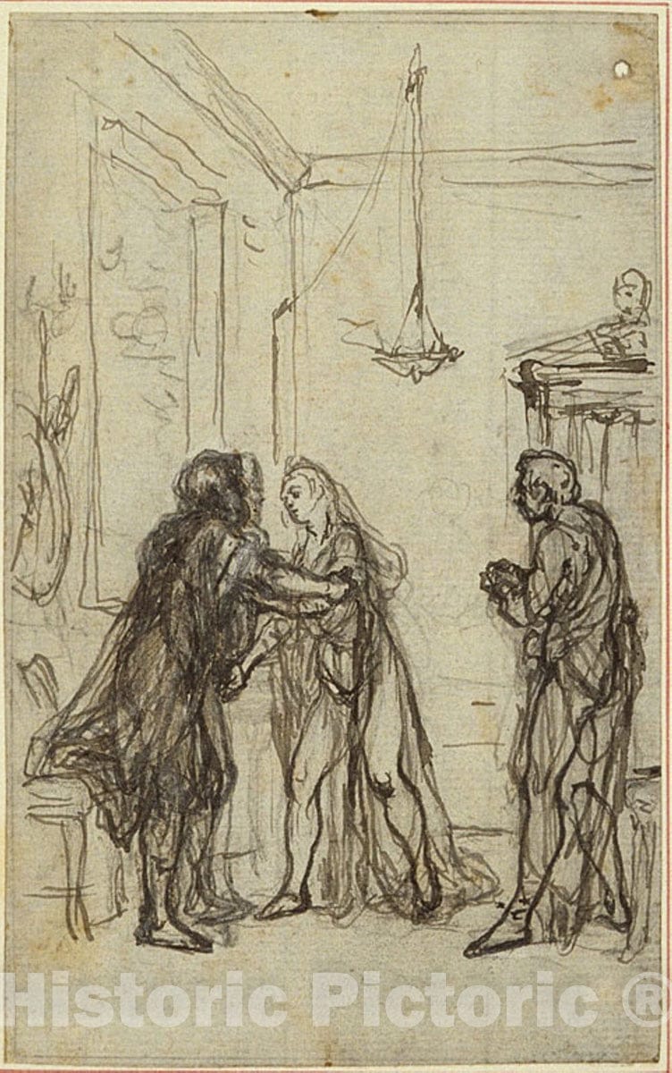 Art Print : Study for Lucains "La Pharsale", Canto II, Hubert FranÃ§ois Gravelot, c.1949, Vintage Wall Decor :