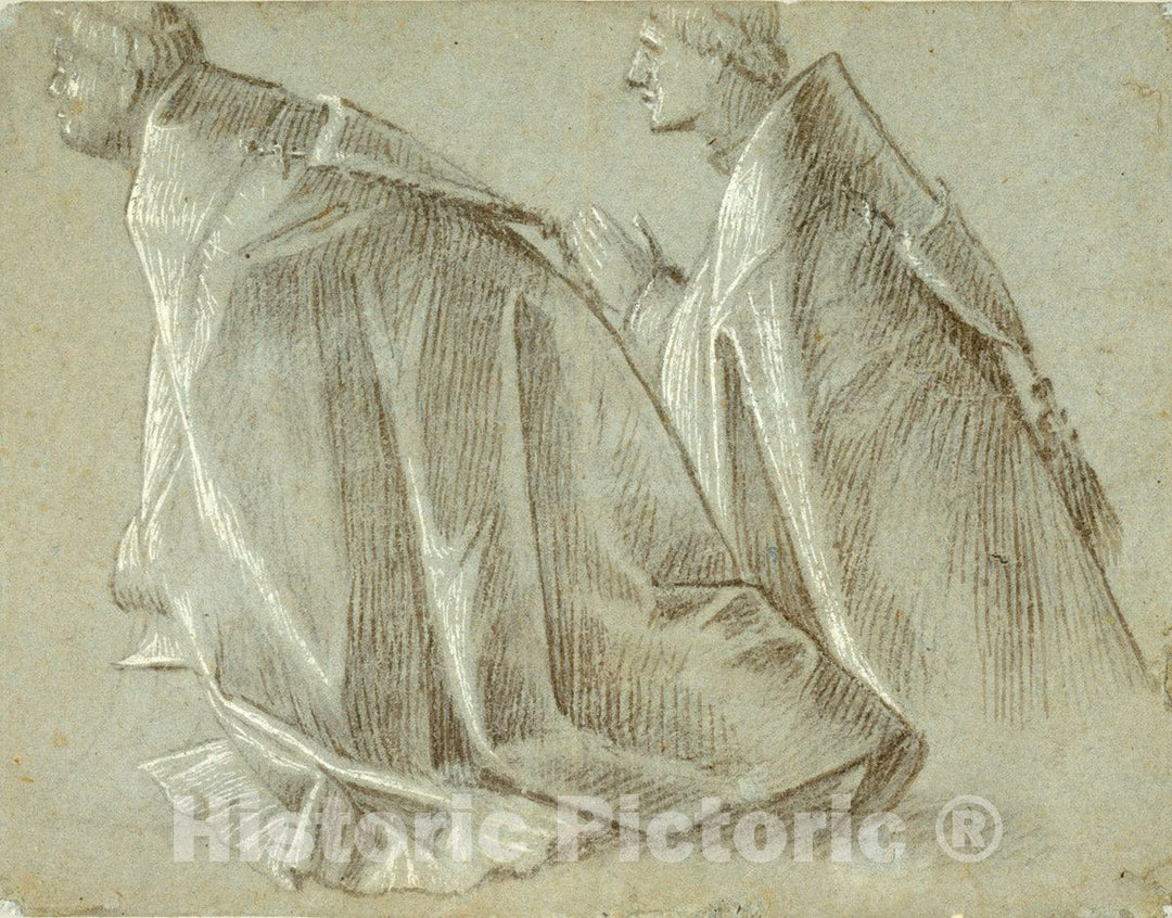 Art Print : Study of Two Kneeling Clerics (recto); Study of Standing Youth (verso), Vittore Carpaccio, c 1769, Vintage Wall Decor :