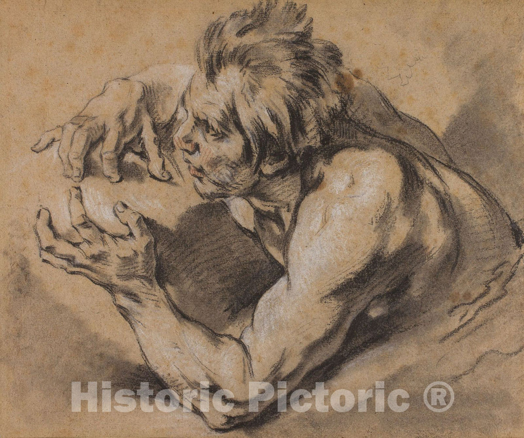 Art Print : Study of a Triton, FranÃ§ois Boucher, c.1726, Vintage Wall Decor :