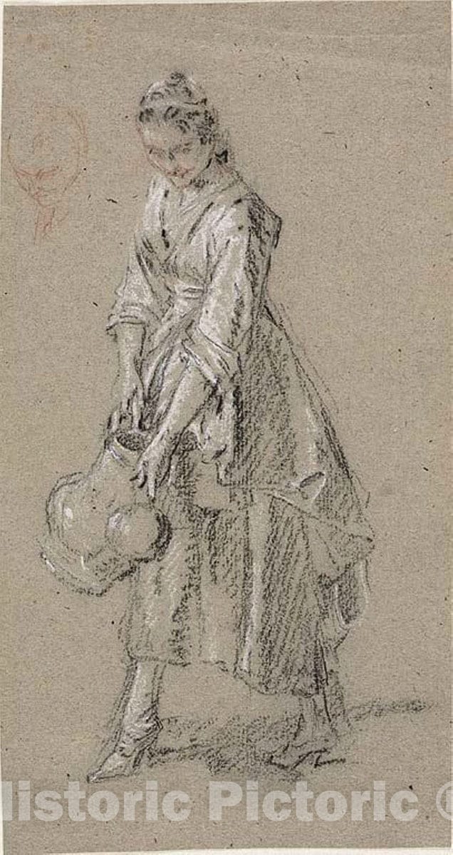 Art Print : Study of a Young Woman with a Watering Jug, Nicolas Lancret, c 1979, Vintage Wall Decor :