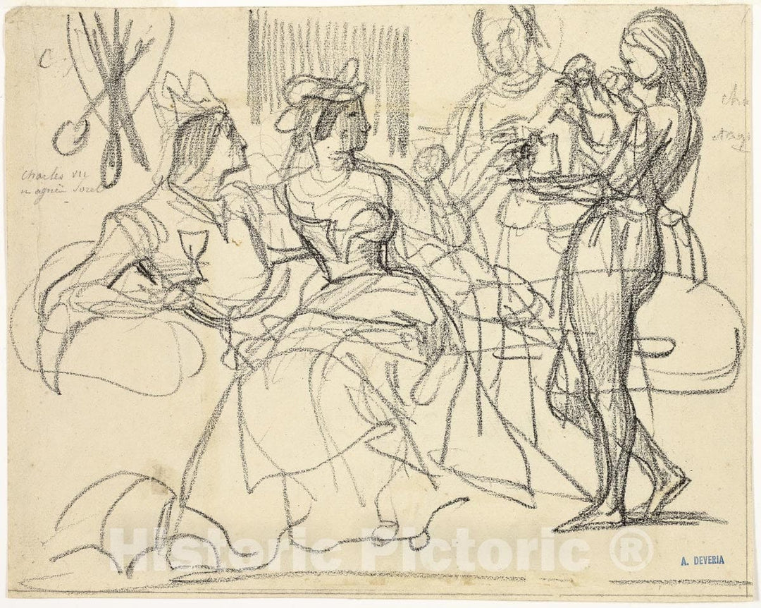 Art Print : Study, Achille Deveria, c.1911, Vintage Wall Decor :