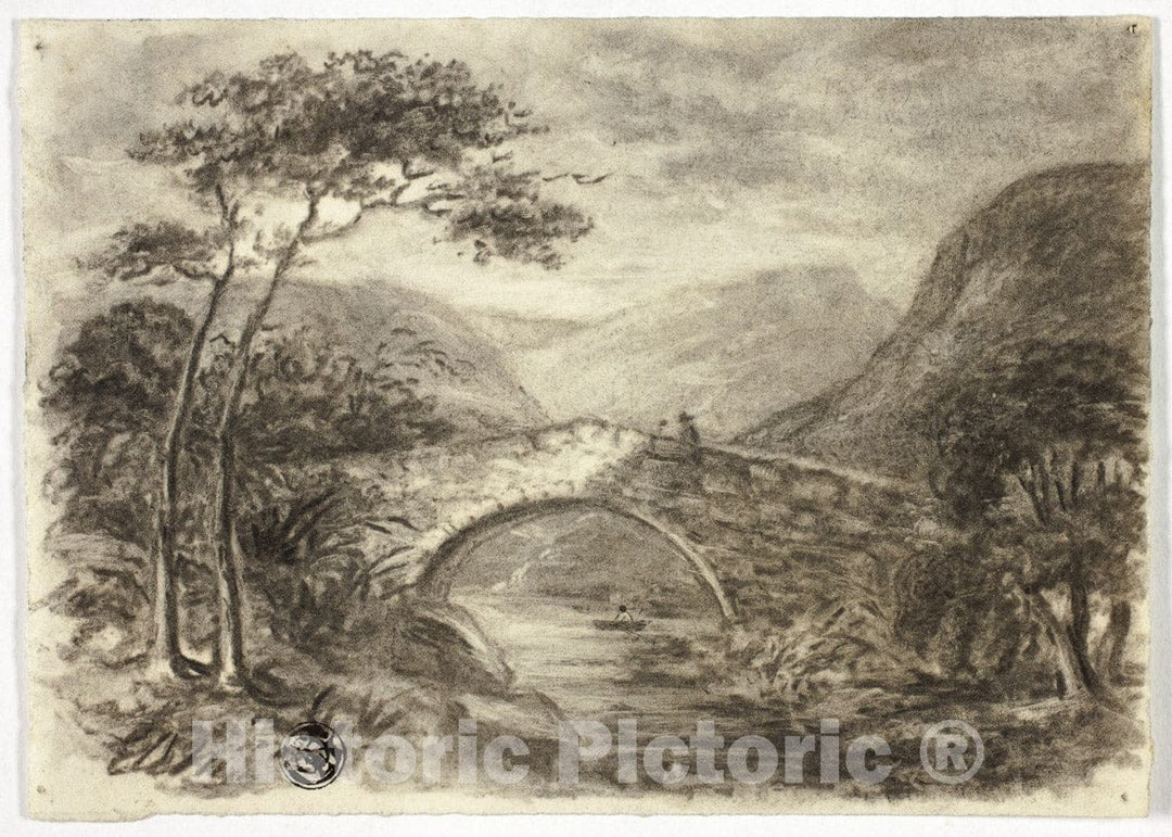 Art Print : Stone Bridge in Mountains, Elizabeth Murray, c 1725, Vintage Wall Decor :