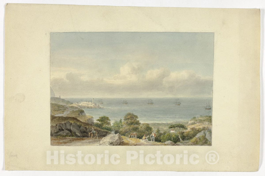 Art Print : Mediterranean Seascape with Port, Nicholas Pocock, c.1898, Vintage Wall Decor :