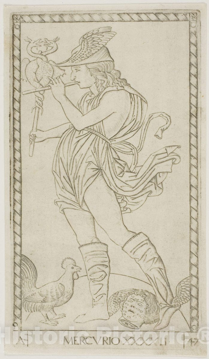 Art Print : Mercury, plate forty-two from Planets and Spheres, Master of the E-Series Tarocchi, c.1561, Vintage Wall Decor :