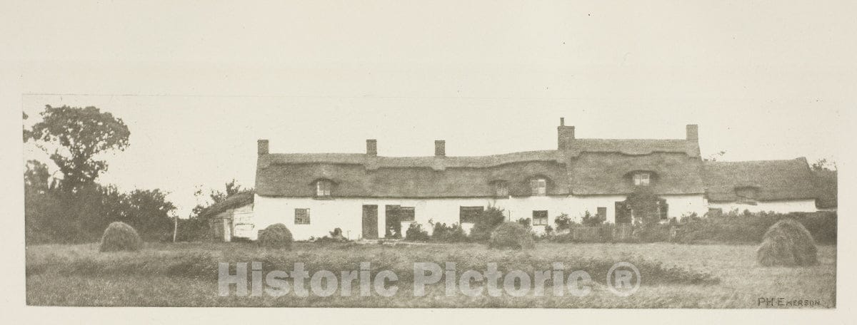 Art Photo : Norfolk Cottages, Peter Henry Emerson, c 1888, Vintage Wall Decor :