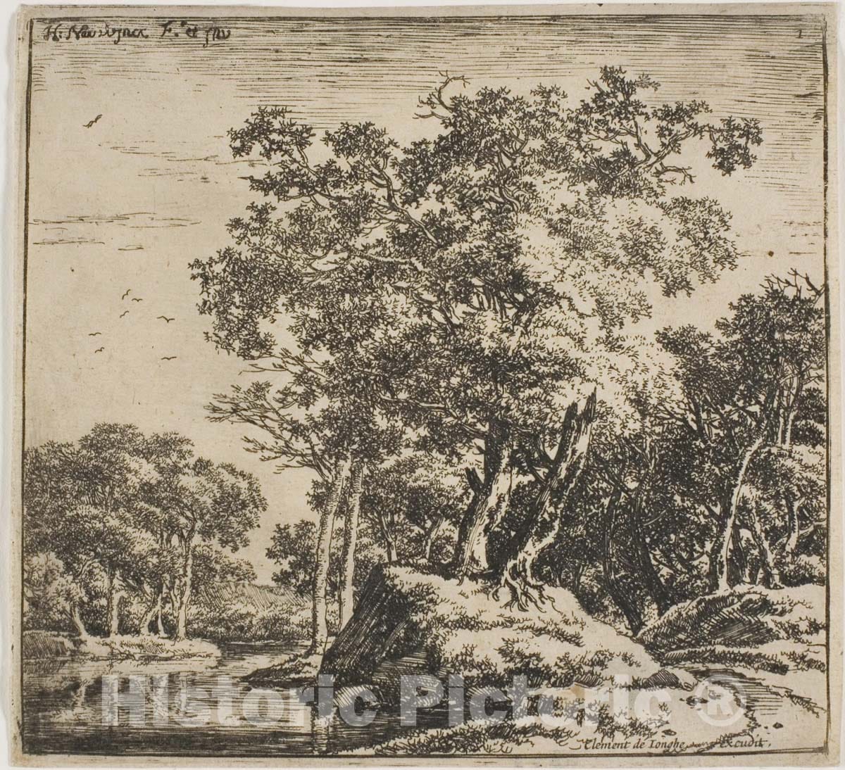 Art Print : Landscape, from Set of Landscapes, Herman Naijwincx, c 1910, Vintage Wall Decor :