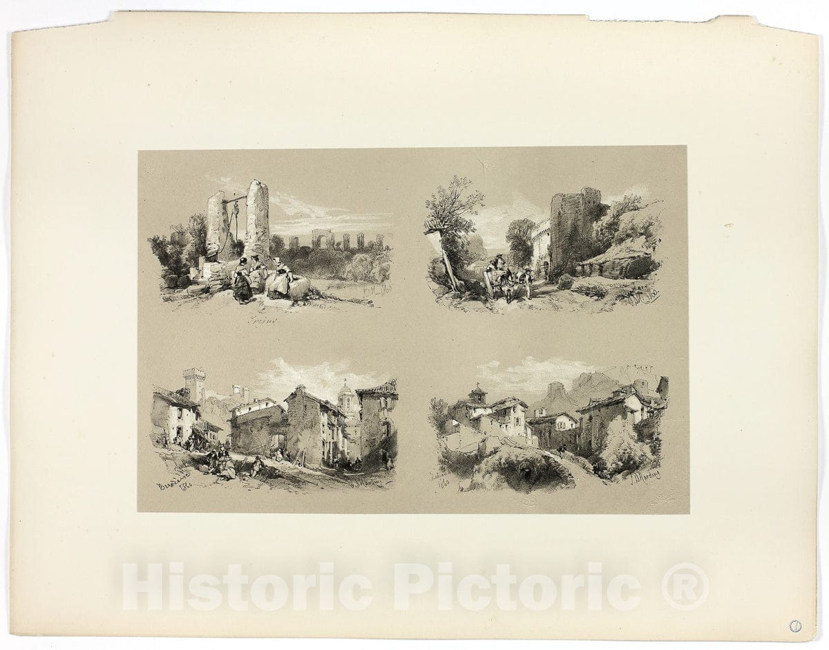 Art Print : Frejus, Beaucaire, Chateau, from Picturesque Selections, James Duffield Harding, c 1860, Vintage Wall Decor :