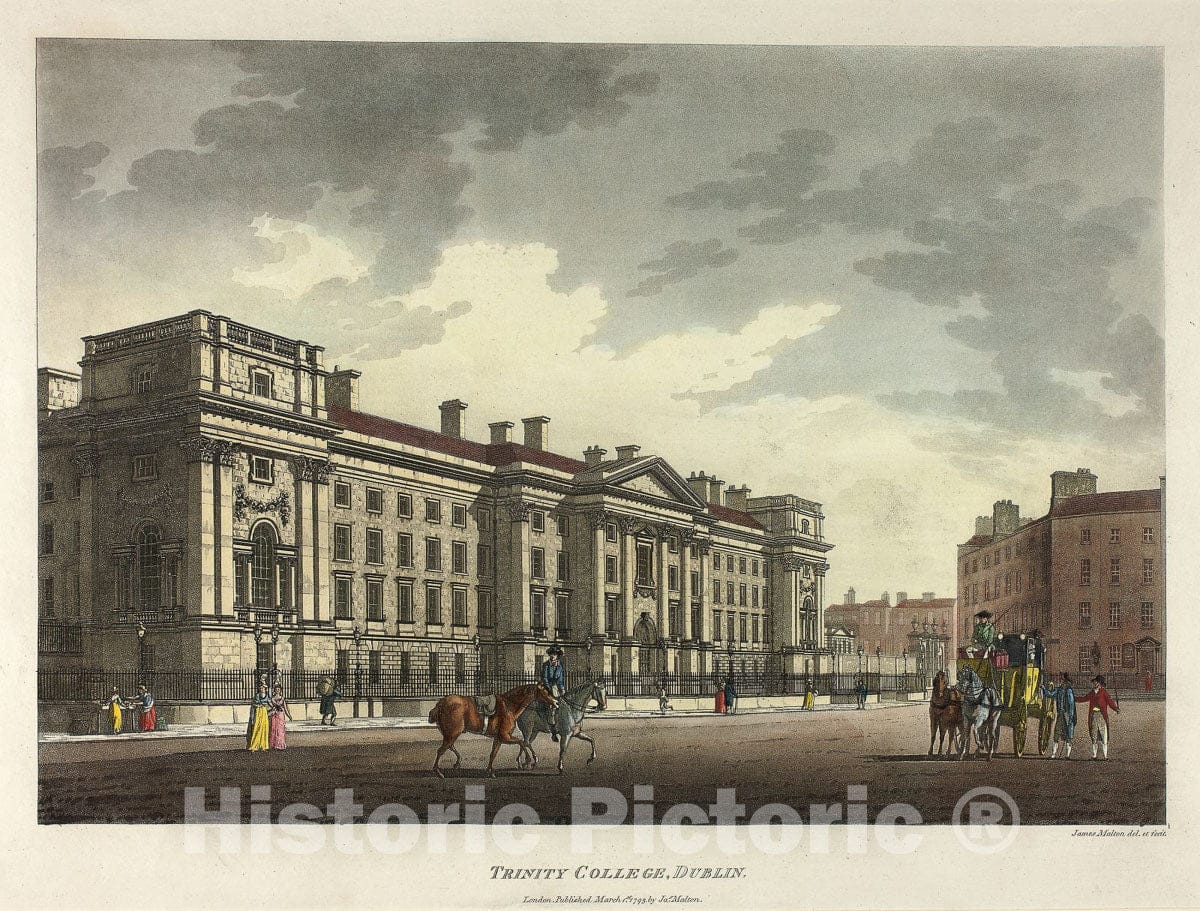 Art Print : Trinity College, Dublin, James Malton, c.1798, Vintage Wall Decor :