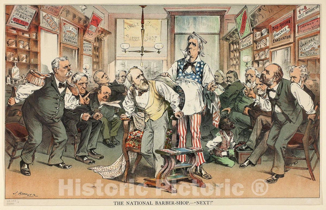 Art Print : The National Barber Shop - Next, Joseph Keppler, c.1876, Vintage Wall Decor :