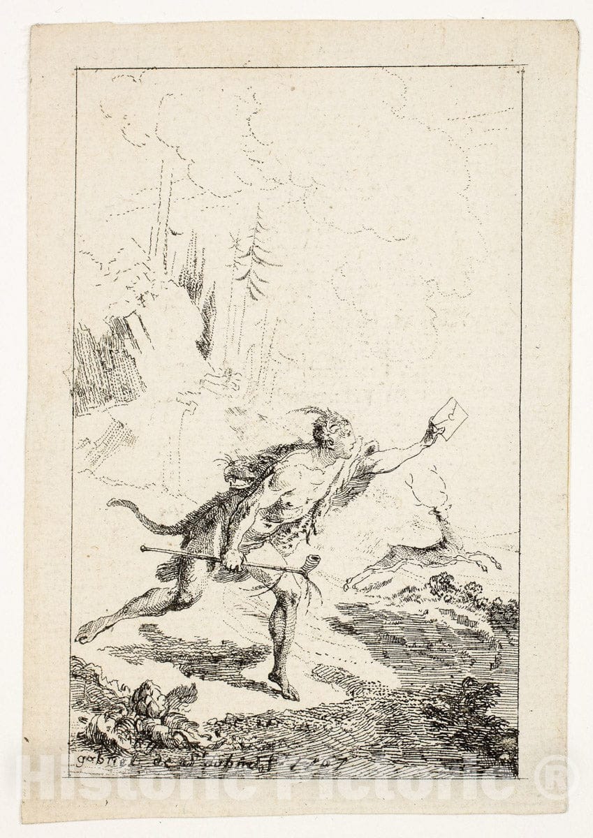 Art Print : Messenger Sent to M. Saint-Denis, by M. Belle-Isle, Prisoner, plate three , Gabriel Jacques de Saint-Aubin, c 1910, Vintage Wall Decor :