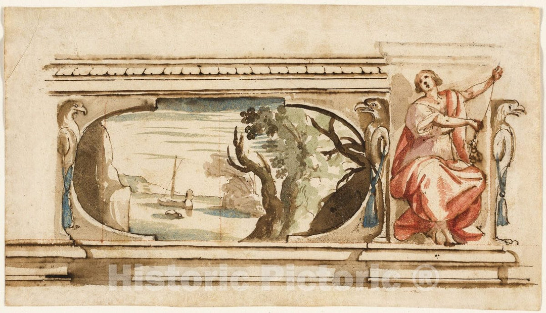 Art Print : Study for a Painted Frieze, Flaminio Allegrini, c.1647, Vintage Wall Decor :