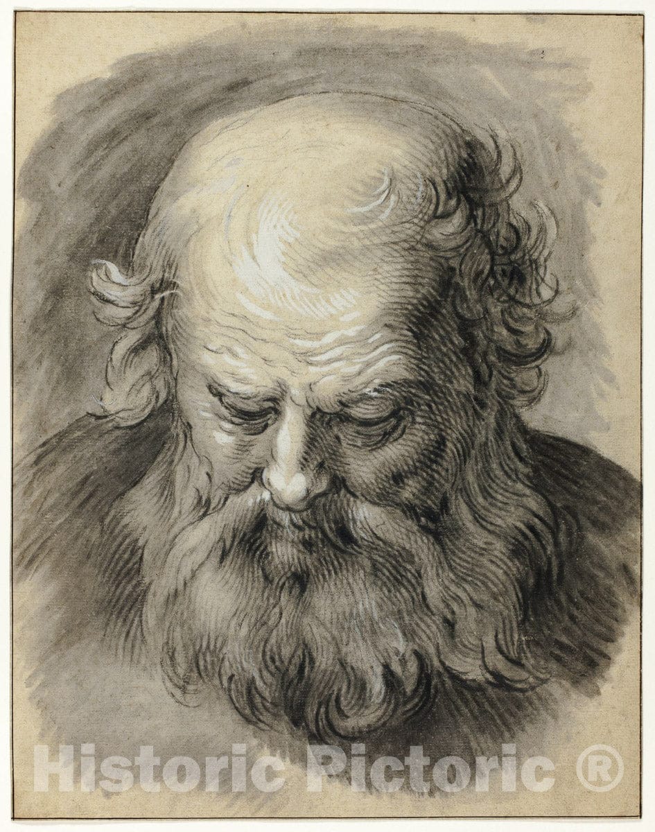 Art Print : Study of the Head of a Bearded Man, Abraham Bloemaert, c 1699, Vintage Wall Decor :