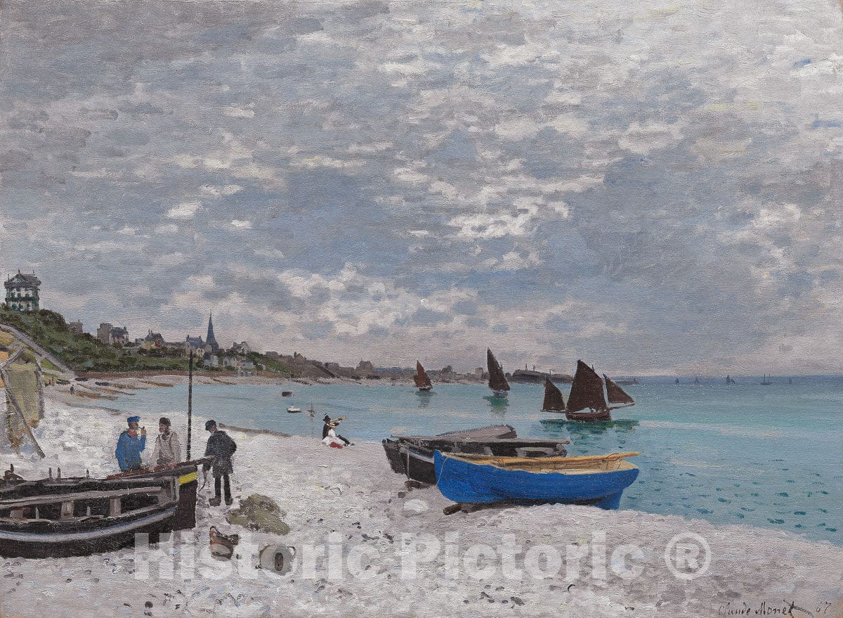 Art Print : The Beach at Sainte-Adresse, Claude Monet, 1867, Vintage Wall Decor :