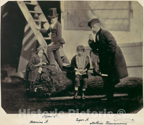 Photo Print : Franz Antoine - Hermine, Alfons and Eugen Antoine and Mathias Höusermann on a Fallen Tree : Vintage Wall Art