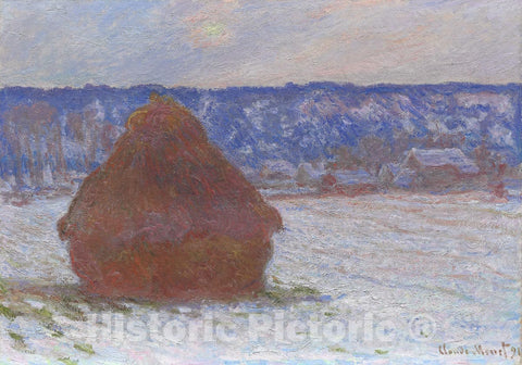 Art Print : Stack of Wheat (Snow Effect, Overcast Day), Claude Monet, c 1890, Vintage Wall Decor :