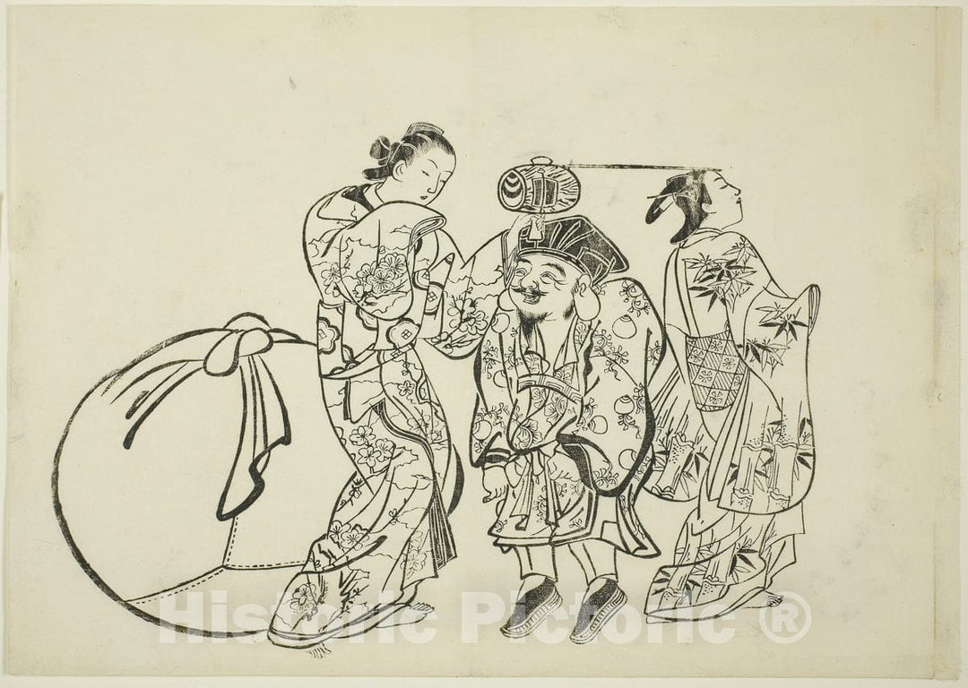 Art Print : Measuring Daikokus height, no. five from a series of twelve prints, Okumura Masanobu, c 1708, Vintage Wall Decor :