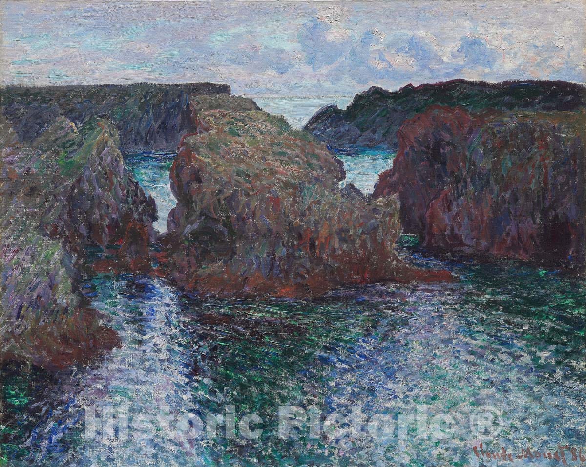 Art Print : Rocks at Port-Goulphar, Belle-ÃŽle, Claude Monet, c 1886, Vintage Wall Decor :