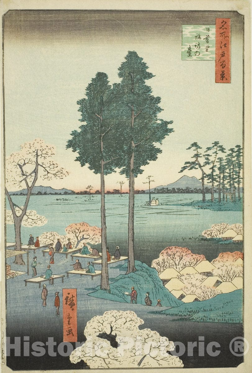 Art Print : Suwa Bluff at Nippori , from One Hundred Famous Views of Edo , Utagawa Hiroshige, c 1856, Vintage Wall Decor :