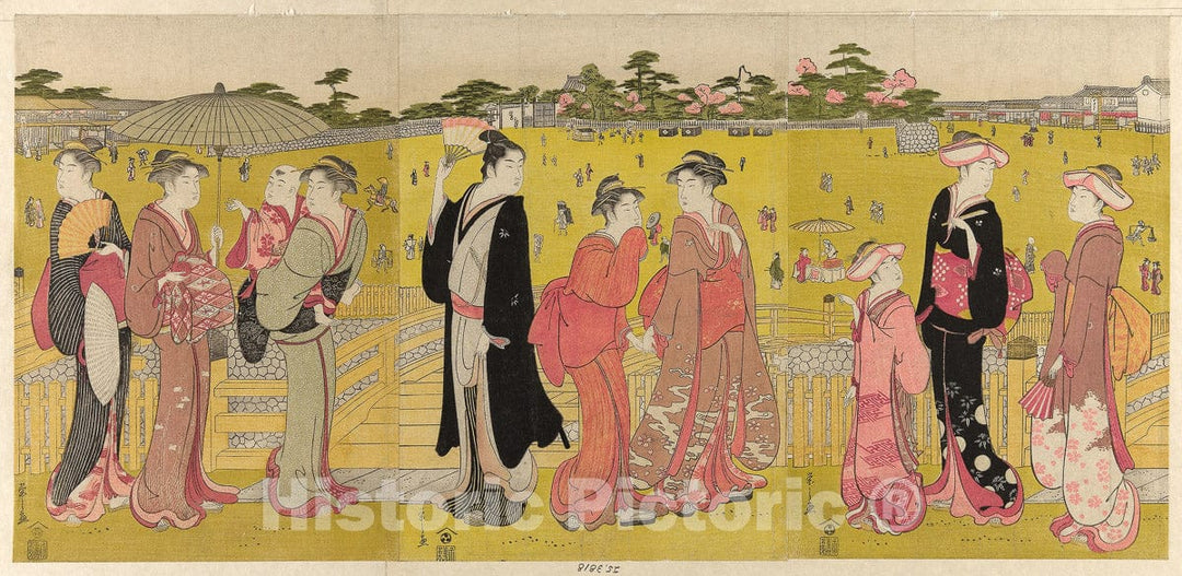 Art Print : Strolling near Mihashi in Ueno, ChÃ´bunsai Eishi, c 1861, Vintage Wall Decor :