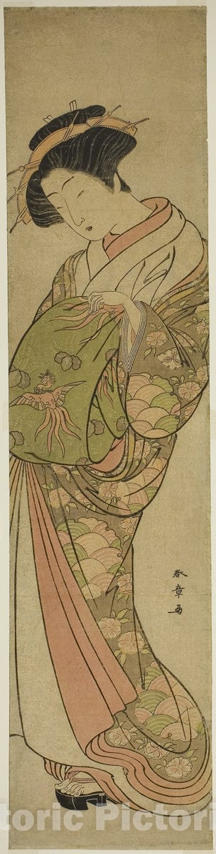 Art Print : A Courtesean of the Matsubaya House, Katsukawa Shunsho, c 1840, Vintage Wall Decor :