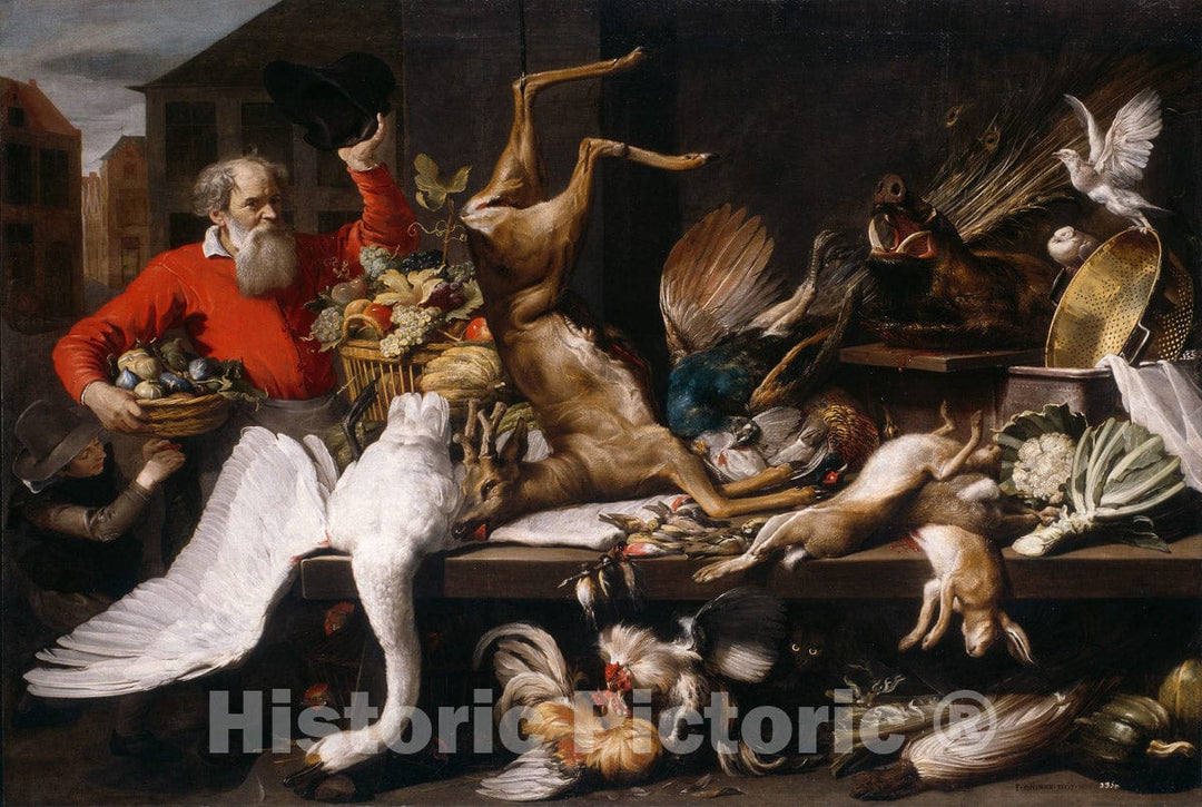 Art Print : Still Life with Dead Game, Fruits, and Vegetables in a Market, Frans Snyders, 1614, Vintage Wall Decor :