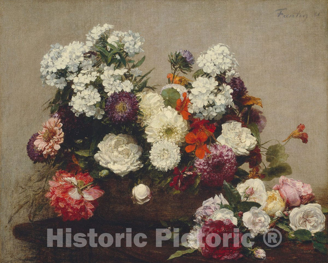 Art Print : Still Life with Flowers, Henri Fantin-Latour, c 1881, Vintage Wall Decor :