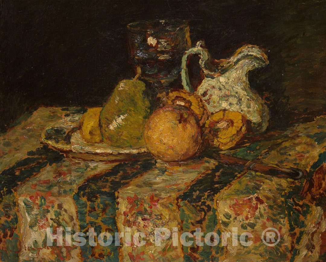 Art Print : Still Life with Fruit and Wine Jug, Adolphe Joseph Thomas Monticelli, 1874, Vintage Wall Decor :
