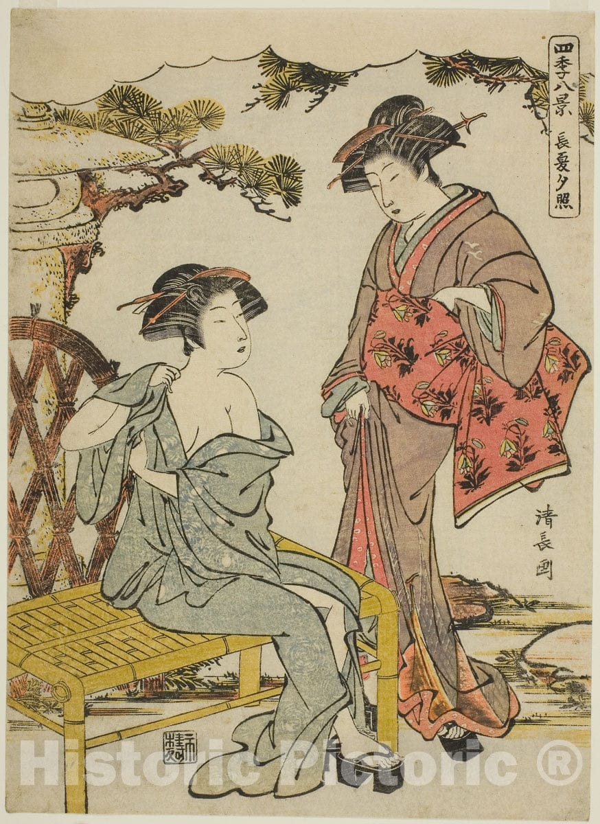 Art Print : Sunset Glow of Late Summer (Choka no sekisho), from the series "Eight Scenes of the Four Seasons (Shiki hakkei)", Torii Kiyonaga, c 1779, Vintage Wall Decor :