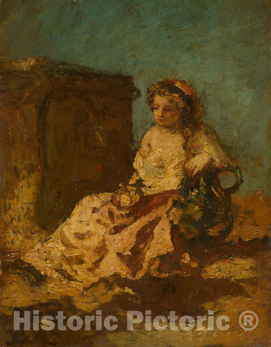 Art Print : Meditation (Seated Woman), Adolphe Joseph Thomas Monticelli, c 1884, Vintage Wall Decor :
