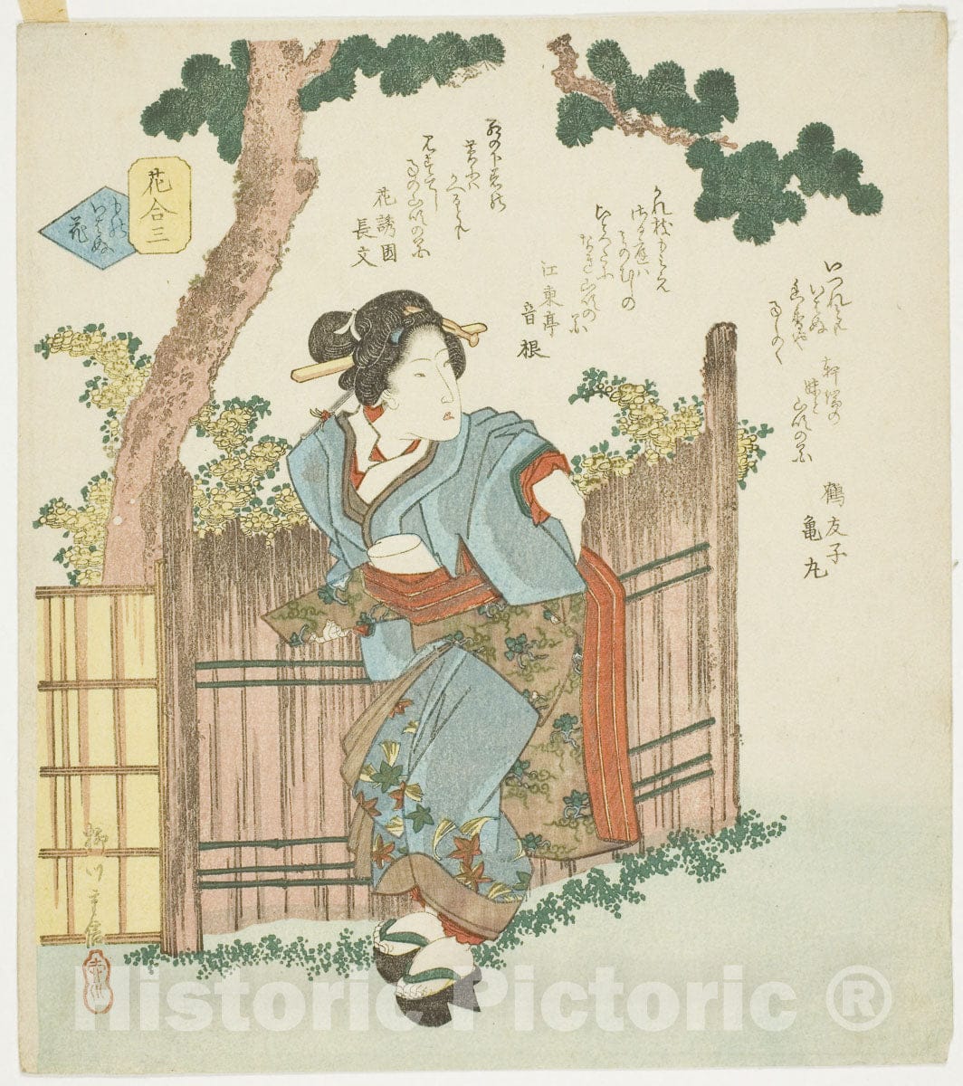 Art Print : No. 3: Silent Flower (Mono iwanu hana), from the series "A Comparison of Flowers (Hana awase)", Yanagawa Shigenobu II, c 1821, Vintage Wall Decor :