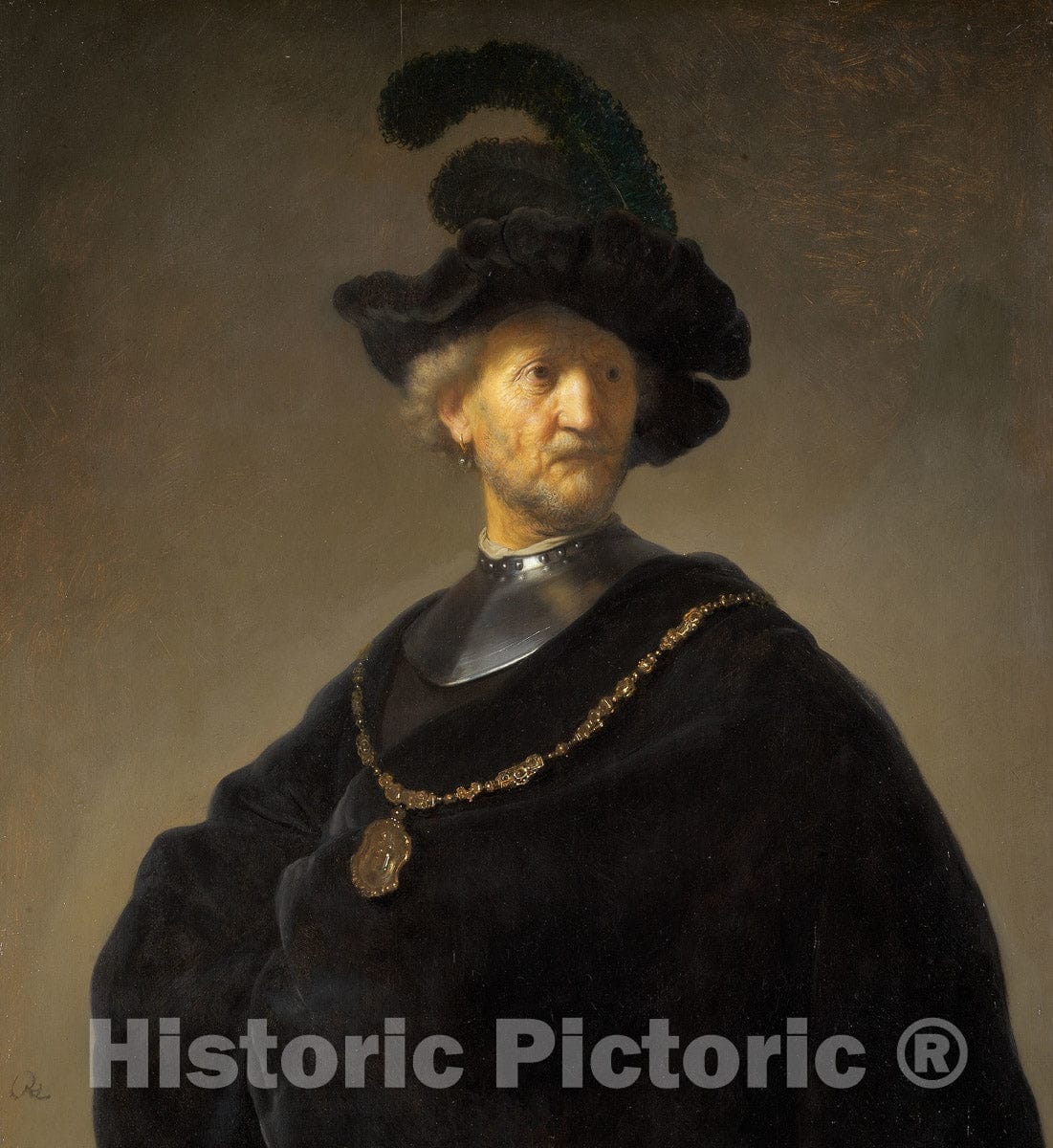 Art Print : Old Man with a Gold Chain, Rembrandt Harmenszoon Van Rijn, c 1716, Vintage Wall Decor :
