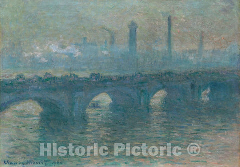 Art Print : Waterloo Bridge, Gray Weather, Claude Monet, c 1627, Vintage Wall Decor :