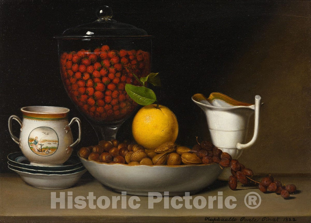 Art Print : Still Life - Strawberries, Nuts, &;c., Raphaelle Peale, c 1608, Vintage Wall Decor :