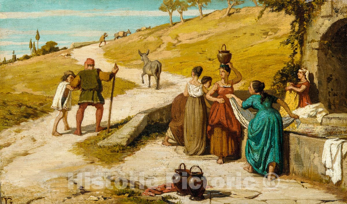 Art Print : Elihu Vedder - The Fable of the Miller, His Son, and the Donkey No. 2 : Vintage Wall Art