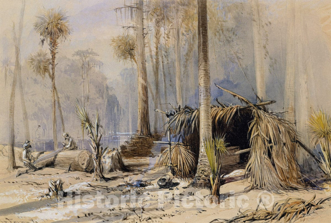 Art Print : Harry Fenn - The Cypress-Shingle Yard, Ocklawaha River, Florida : Vintage Wall Art