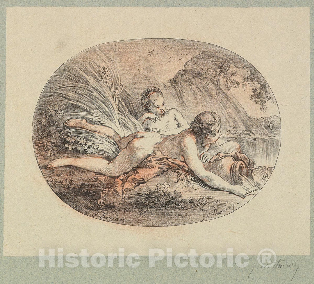 Art Print : George William Thornley - Woman Reclining upon a Jar from which Water is Pouring : Vintage Wall Art
