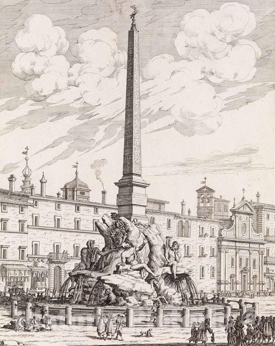Art Print : Giovanni Battista Falda - Fontana in Piazza Navona. From 'La Fontane di Roma nelle Piazze e Luoghi Publici'. : Vintage Wall Art