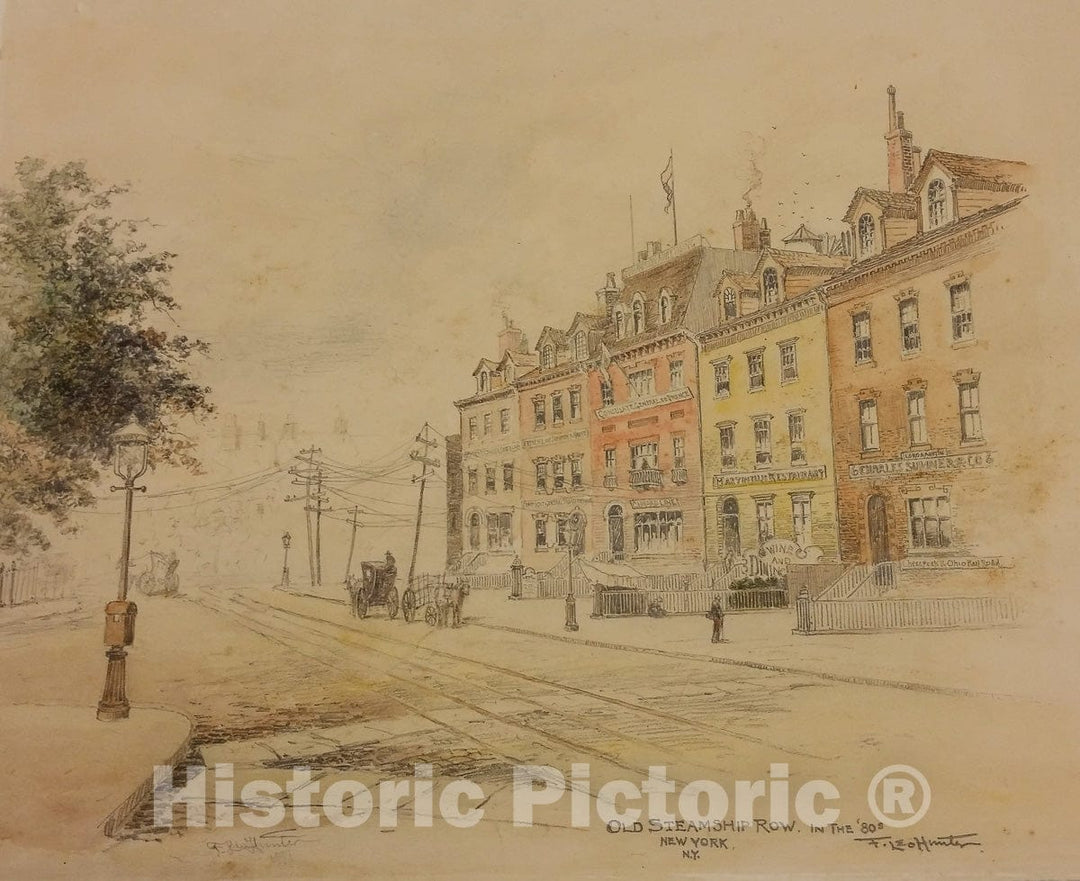 Art Print : F. Leo Hunter - Old Steamship Row in the 1880's, New York : Vintage Wall Art