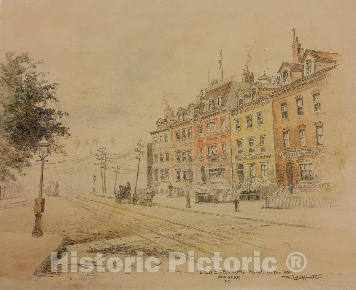 Art Print : F. Leo Hunter - Old Steamship Row in the 1880's, New York : Vintage Wall Art