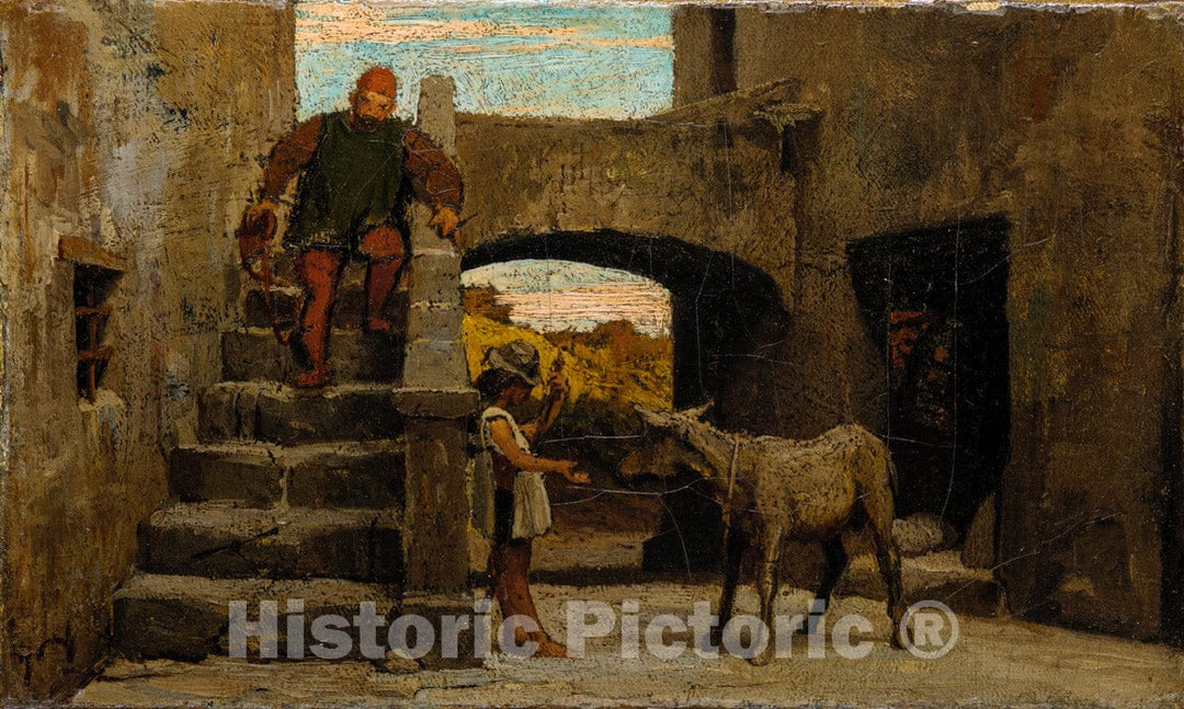 Art Print : Elihu Vedder - The Fable of the Miller, His Son, and the Donkey No. 1 : Vintage Wall Art