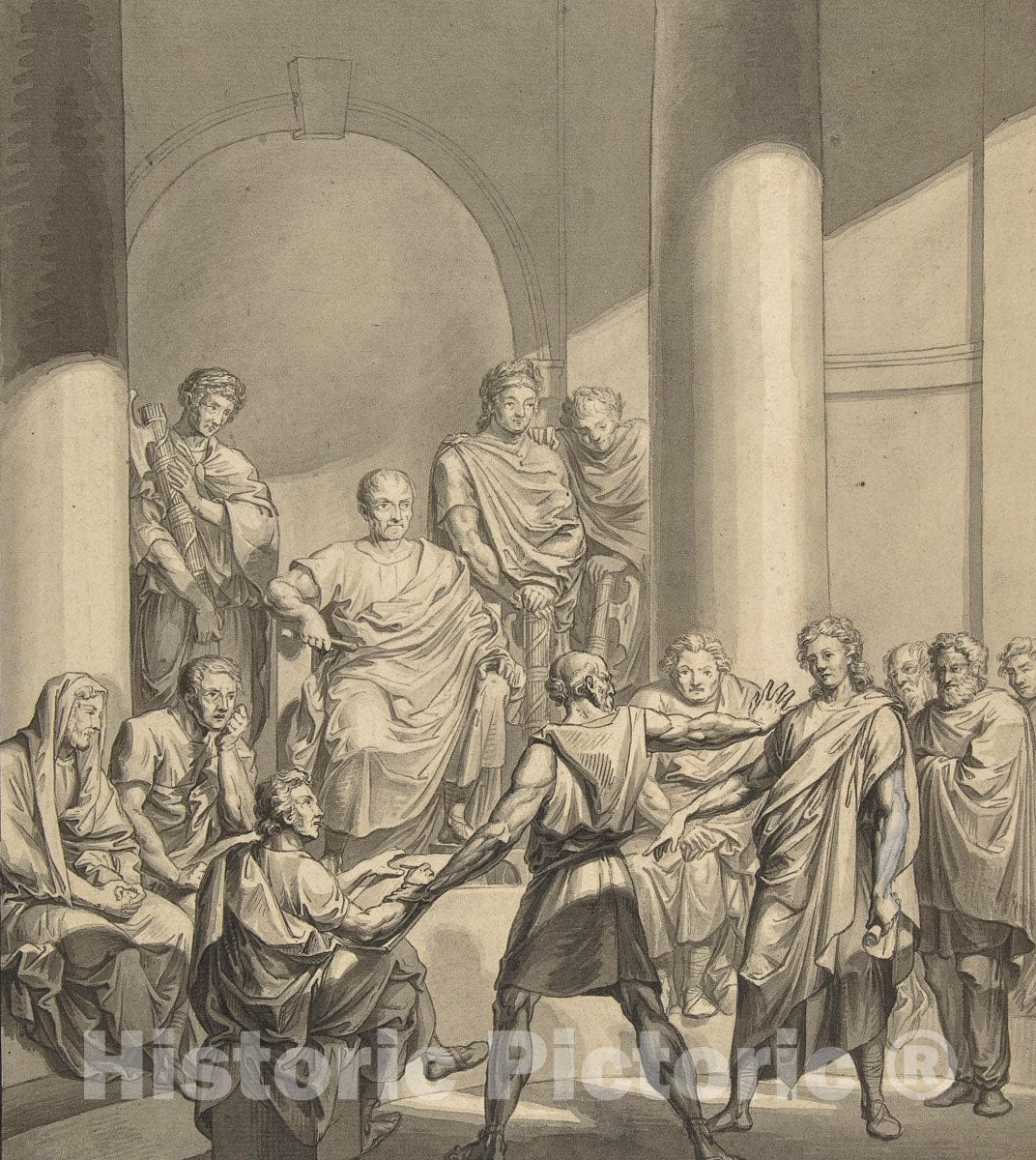 Art Print : Franz von Hauslab the Younger - Assembly of Roman Figures, from Regulus, a play by Collin : Vintage Wall Art