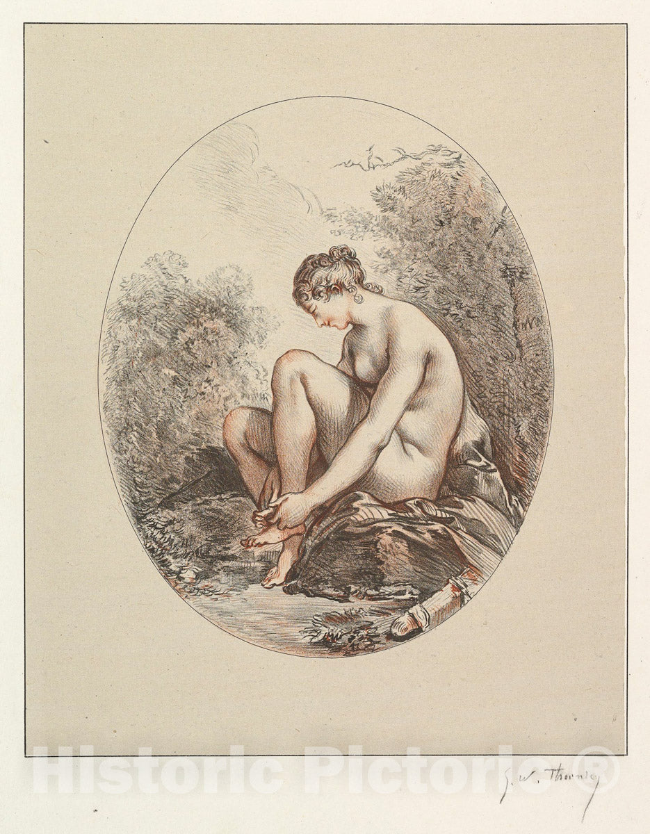 Art Print : George William Thornley - Woman Wiping her Foot : Vintage Wall Art