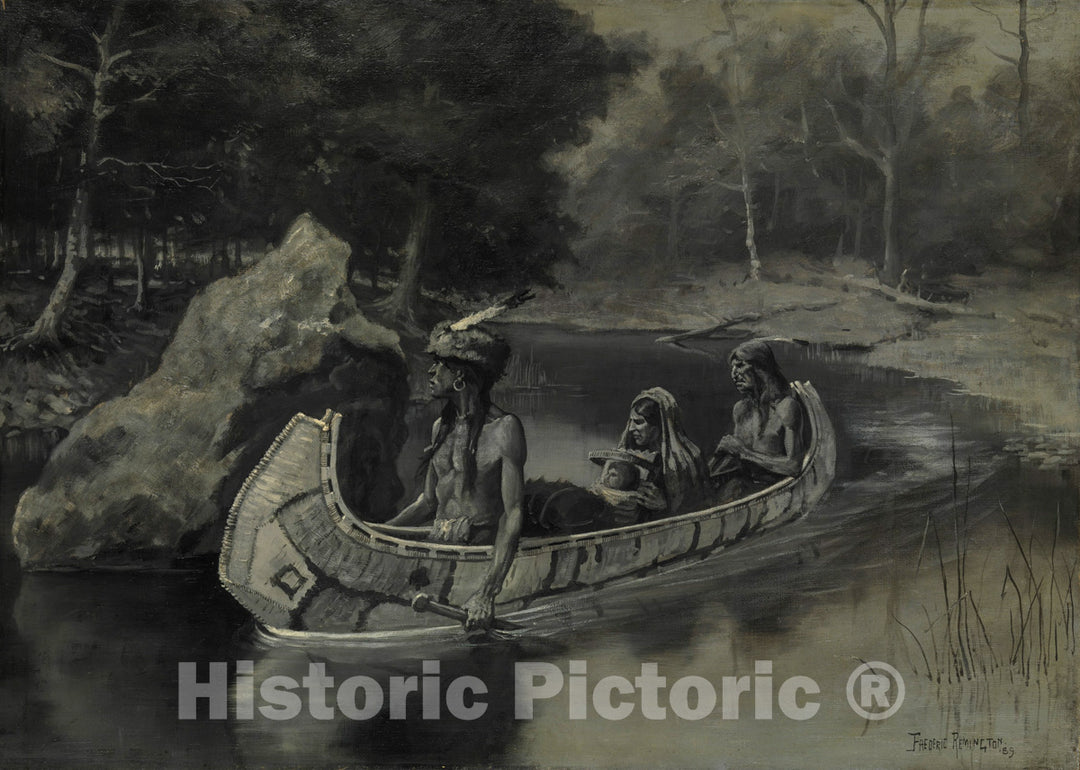 Art Print : Frederic Remington - Pitched It Sheer into the River . . . Where It Still Is Seen in the Summer : Vintage Wall Art