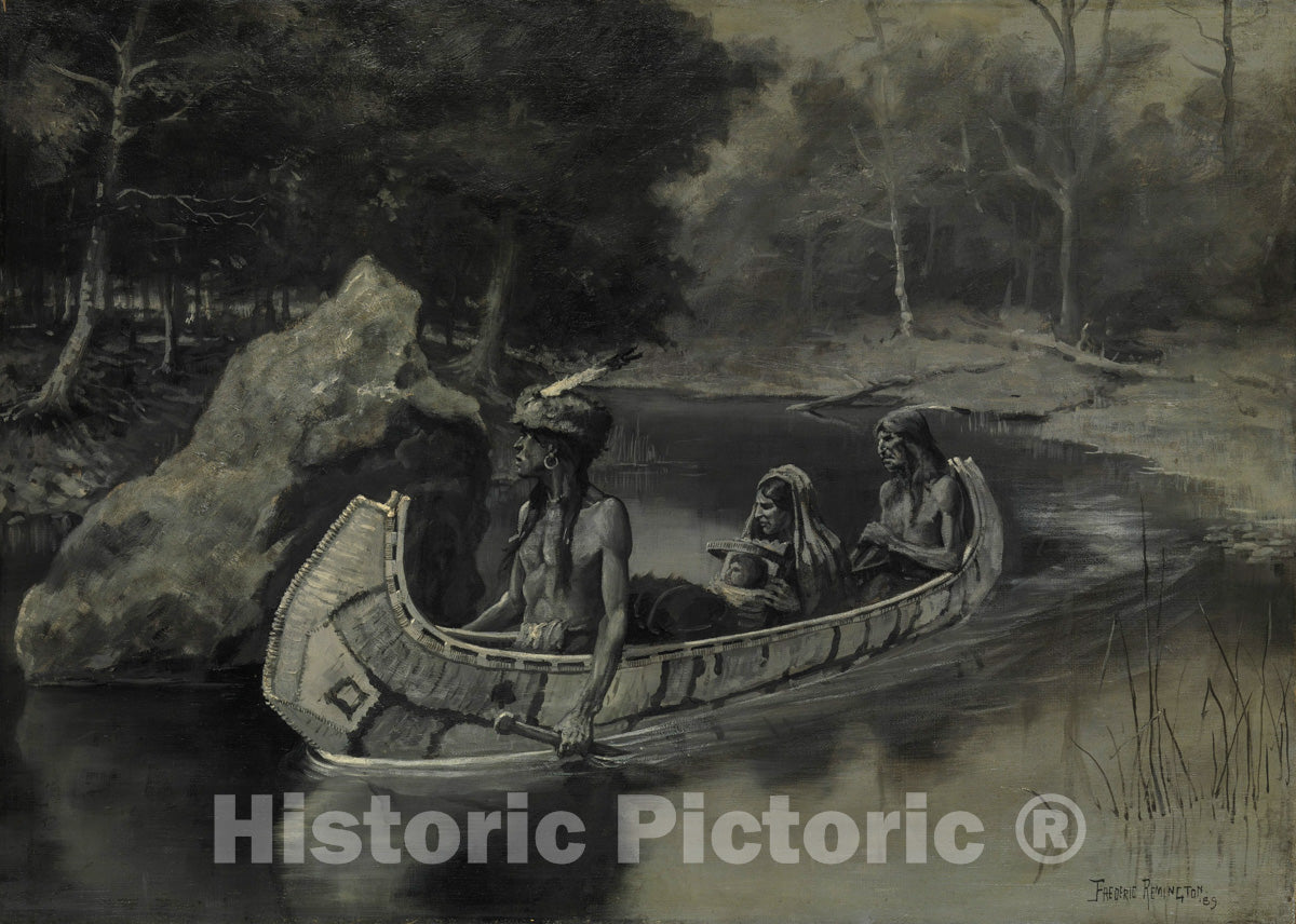 Art Print : Frederic Remington - Pitched It Sheer into the River . . . Where It Still Is Seen in the Summer : Vintage Wall Art