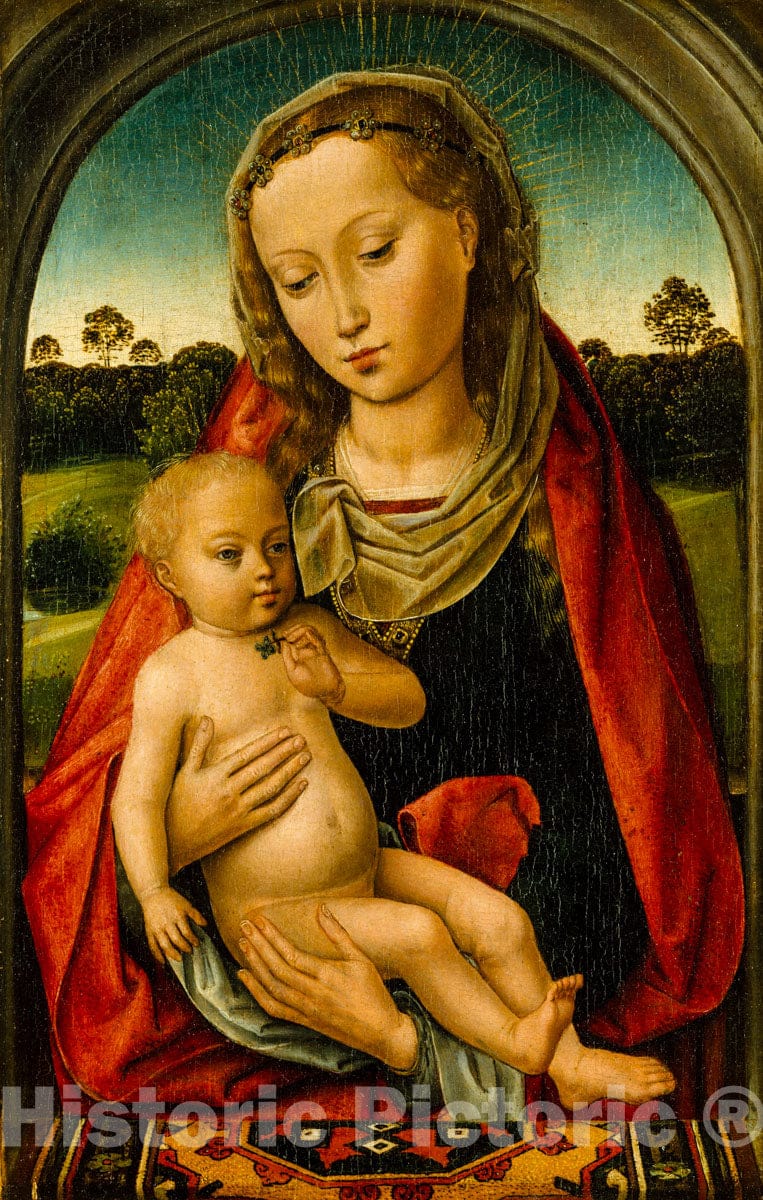 Art Print : Follower of Hans Memling - Virgin and Child : Vintage Wall Art