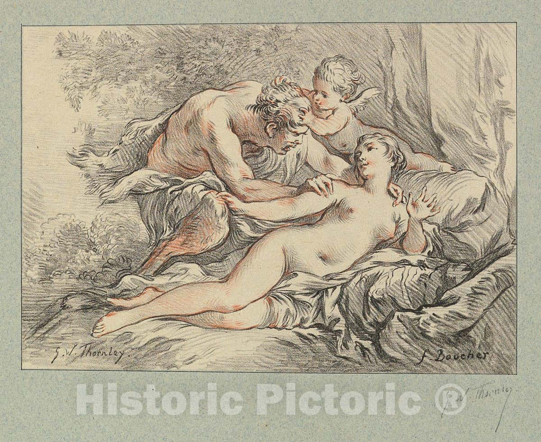 Art Print : George William Thornley - Satyr Attacking a Nymph Repulsed by Cupid : Vintage Wall Art