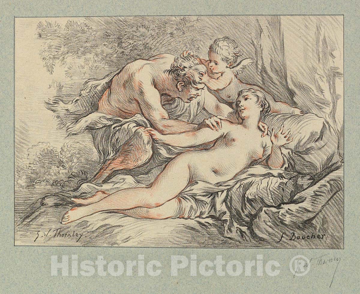 Art Print : George William Thornley - Satyr Attacking a Nymph Repulsed by Cupid : Vintage Wall Art